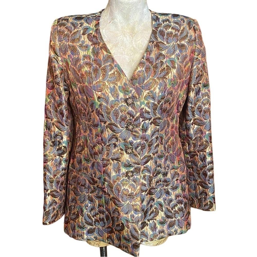 Patricia Rhodes Couture Jewel toned Floral Brocade Evening Jacket Blazet sz M